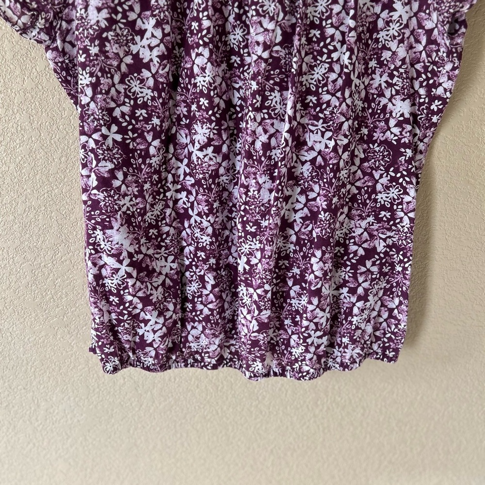 Eddie Bauer 100% Cotton Purple and White Floral Blouse Size M Cottagecore - Picture 4 of 8